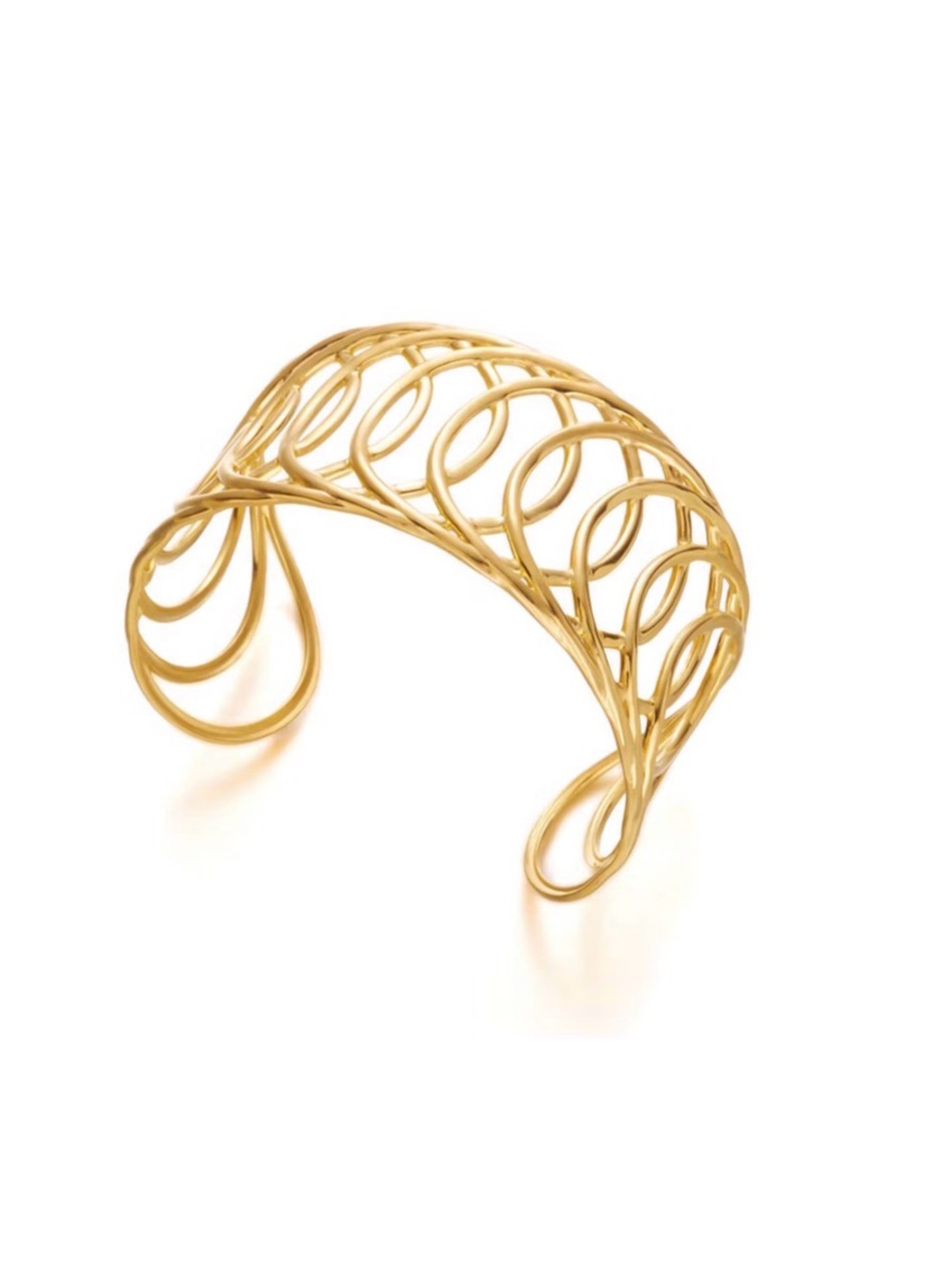 Gold Tone Stainless Steel Openwork Cuff Bracelet Adjustable Statement Bangle - Picture 3 of 7